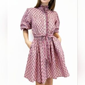 Pink Floral Tie-Waist Shirt Dress